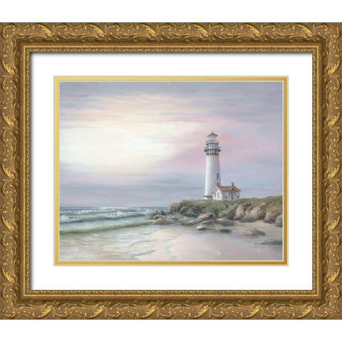 Lighthouse at Sunset Gold Ornate Wood Framed Art Print with Double Matting by Janisse, Georgia