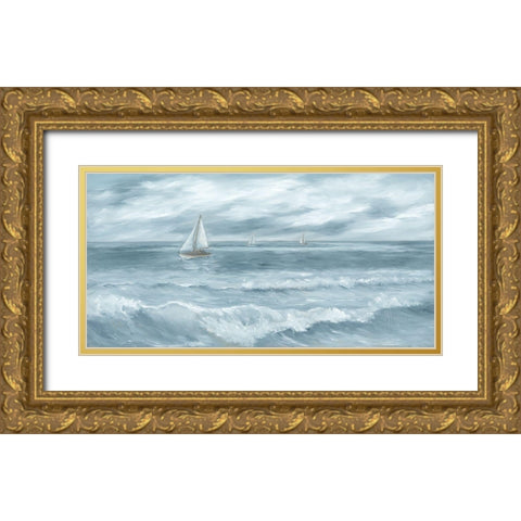 Three Sailboats Gold Ornate Wood Framed Art Print with Double Matting by Janisse, Georgia