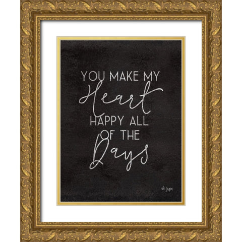 Happy Heart Gold Ornate Wood Framed Art Print with Double Matting by Jaxn Blvd.