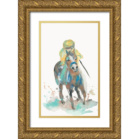 A Jockey and His Horse Gold Ornate Wood Framed Art Print with Double Matting by Mingo, Jessica