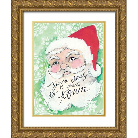 Santa is Coming to Town Gold Ornate Wood Framed Art Print with Double Matting by Mingo, Jessica