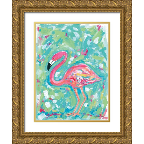 Summer Flamingo Gold Ornate Wood Framed Art Print with Double Matting by Mingo, Jessica