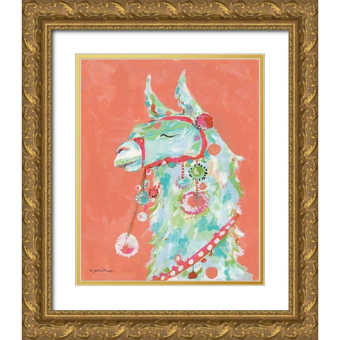 Tito the Llama Gold Ornate Wood Framed Art Print with Double Matting by Mingo, Jessica
