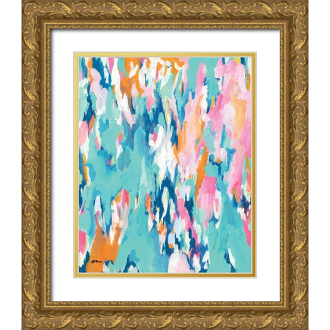 Abstract Aqua Gold Ornate Wood Framed Art Print with Double Matting by Mingo, Jessica
