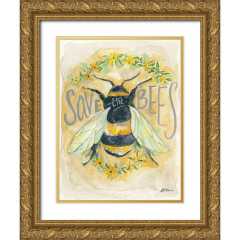 Save the Bees Gold Ornate Wood Framed Art Print with Double Matting by Mingo, Jessica