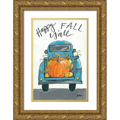 Happy Fall Yall Truck Gold Ornate Wood Framed Art Print with Double Matting by Mingo, Jessica