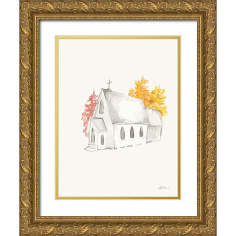 Autumn Church Gold Ornate Wood Framed Art Print with Double Matting by Mingo, Jessica