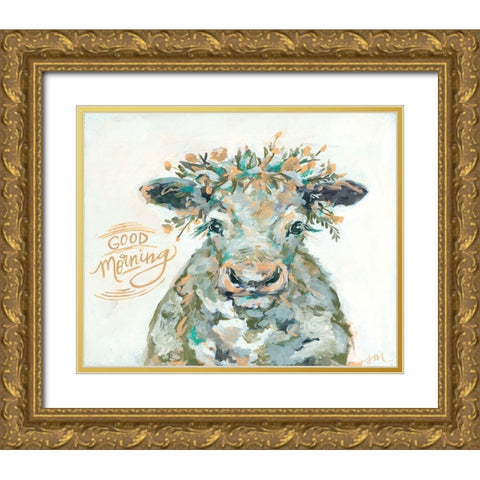 Good Morning Cow Gold Ornate Wood Framed Art Print with Double Matting by Mingo, Jessica