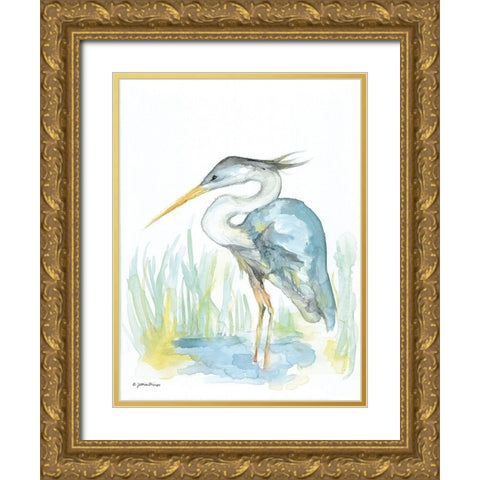 Heron Gold Ornate Wood Framed Art Print with Double Matting by Mingo, Jessica