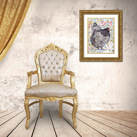 Gerty the Hen Gold Ornate Wood Framed Art Print with Double Matting by Mingo, Jessica