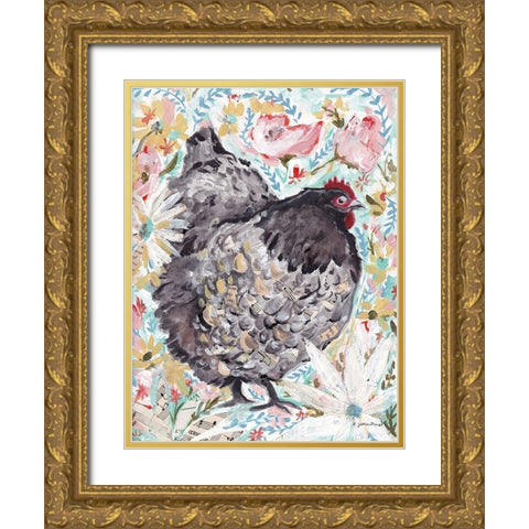 Gerty the Hen Gold Ornate Wood Framed Art Print with Double Matting by Mingo, Jessica