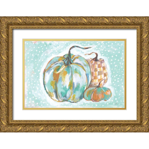 Pumpkins in Blue Gold Ornate Wood Framed Art Print with Double Matting by Mingo, Jessica
