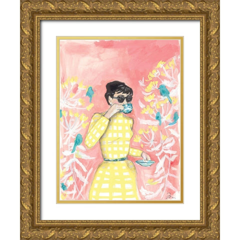 Coffee in the Aviary   Gold Ornate Wood Framed Art Print with Double Matting by Mingo, Jessica