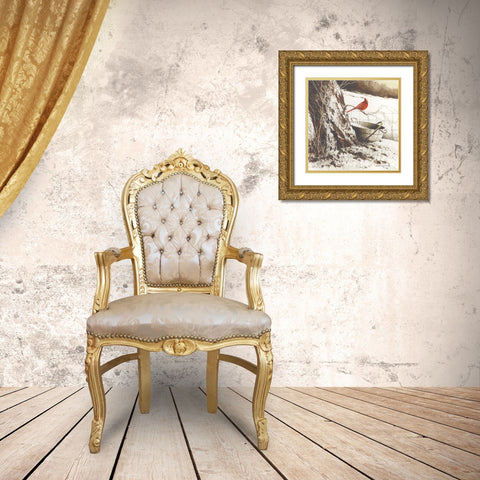 Country Cardinal Gold Ornate Wood Framed Art Print with Double Matting by Rossini, John