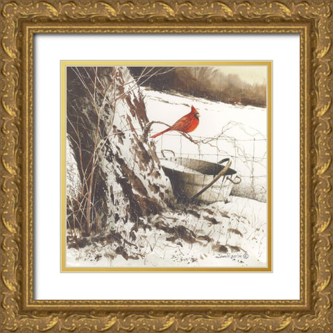 Country Cardinal Gold Ornate Wood Framed Art Print with Double Matting by Rossini, John