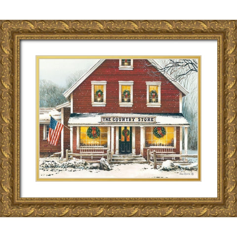 Country Christmas Gold Ornate Wood Framed Art Print with Double Matting by Rossini, John