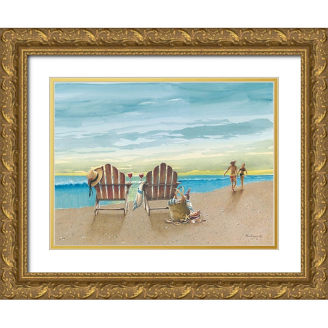 A Walk Along the Beach Gold Ornate Wood Framed Art Print with Double Matting by Rossini, John