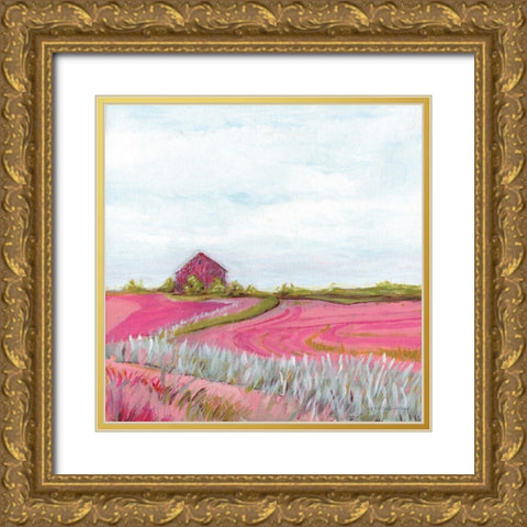 Pink Fall Farm Gold Ornate Wood Framed Art Print with Double Matting by Kamdon Kreations