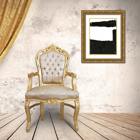 Black And White Abstract 5 Gold Ornate Wood Framed Art Print with Double Matting by Kamdon Kreations