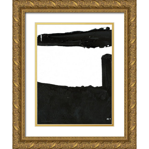 Black And White Abstract 5 Gold Ornate Wood Framed Art Print with Double Matting by Kamdon Kreations