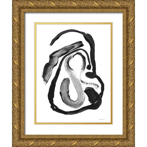 Black And White Abstract 6 Gold Ornate Wood Framed Art Print with Double Matting by Kamdon Kreations