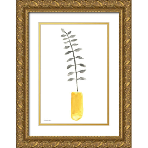 Fern in Mustard Vase 1 Gold Ornate Wood Framed Art Print with Double Matting by Kamdon Kreations