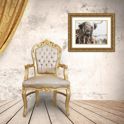 Highland in the Breeze Gold Ornate Wood Framed Art Print with Double Matting by Kamdon Kreations