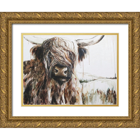 Highland in the Breeze Gold Ornate Wood Framed Art Print with Double Matting by Kamdon Kreations