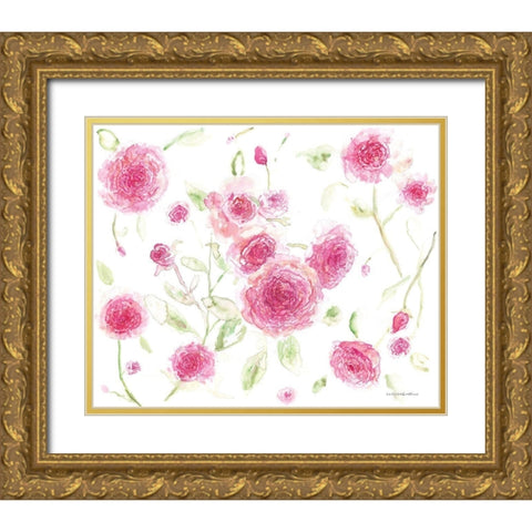 Pink Poises Gold Ornate Wood Framed Art Print with Double Matting by Kamdon Kreations