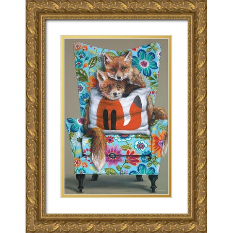 Tail of Two Foxes     Gold Ornate Wood Framed Art Print with Double Matting by Kamdon Kreations