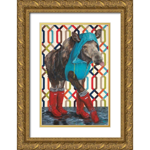 Prancing in the Rain   Gold Ornate Wood Framed Art Print with Double Matting by Kamdon Kreations