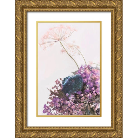 Pink Dandelion Gold Ornate Wood Framed Art Print with Double Matting by Kamdon Kreations