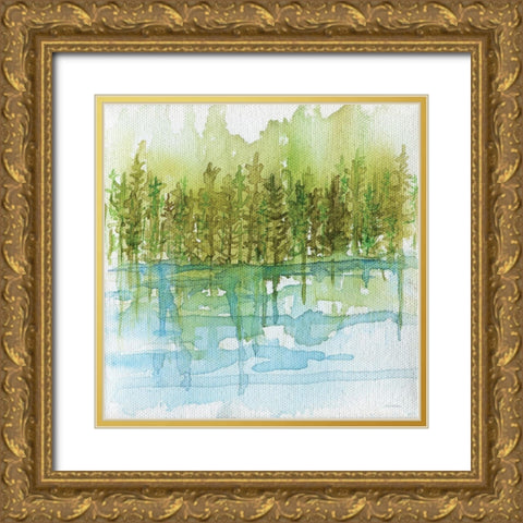 Forest Reflections Gold Ornate Wood Framed Art Print with Double Matting by Kamdon Kreations