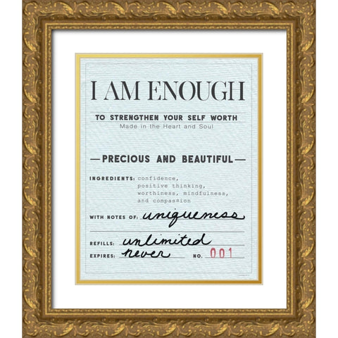 I Am Enough Gold Ornate Wood Framed Art Print with Double Matting by Kamdon Kreations