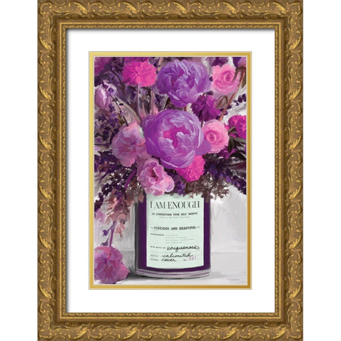 I Am Enough Floral Gold Ornate Wood Framed Art Print with Double Matting by Kamdon Kreations