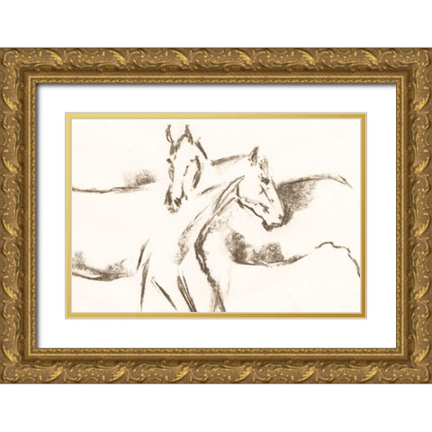 Filly Friends Gold Ornate Wood Framed Art Print with Double Matting by Kamdon Kreations