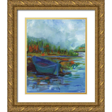Blue River Gold Ornate Wood Framed Art Print with Double Matting by Kamdon Kreations