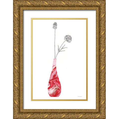 Pink Vase of Love Gold Ornate Wood Framed Art Print with Double Matting by Kamdon Kreations