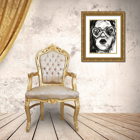 Love Goggles Gold Ornate Wood Framed Art Print with Double Matting by Kamdon Kreations