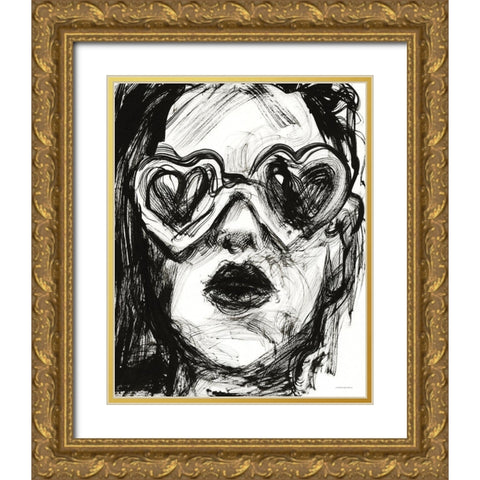 Love Goggles Gold Ornate Wood Framed Art Print with Double Matting by Kamdon Kreations
