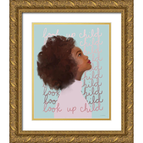Look Up Child Gold Ornate Wood Framed Art Print with Double Matting by Kamdon Kreations