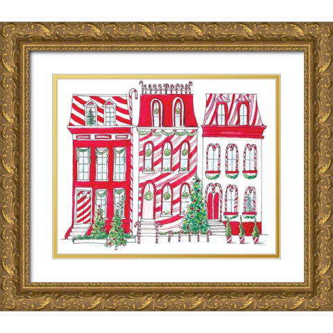 Village on Holly St. Gold Ornate Wood Framed Art Print with Double Matting by Kamdon Kreations