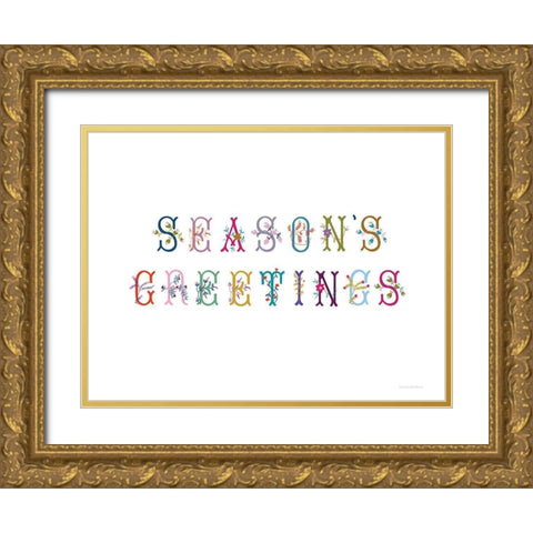 Boho Seasons Greetings Gold Ornate Wood Framed Art Print with Double Matting by Kamdon Kreations