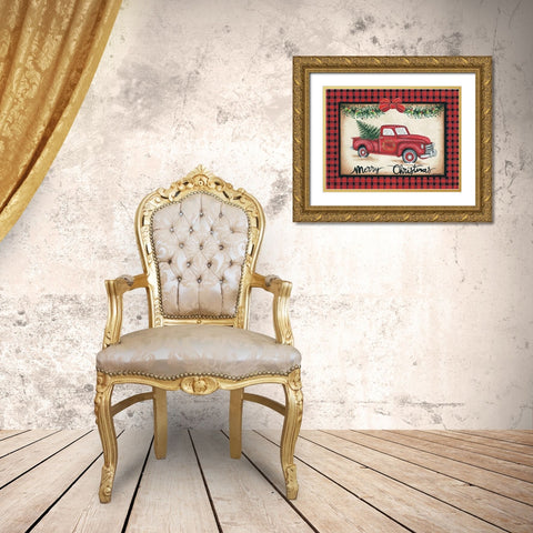 Merry Christmas Truck Gold Ornate Wood Framed Art Print with Double Matting by Kennedy, Lisa