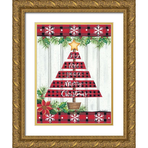 Red Buffalo Plaid Tree Gold Ornate Wood Framed Art Print with Double Matting by Kennedy, Lisa