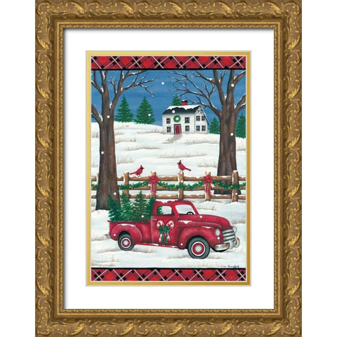 Candy Cane Truck Gold Ornate Wood Framed Art Print with Double Matting by Kennedy, Lisa
