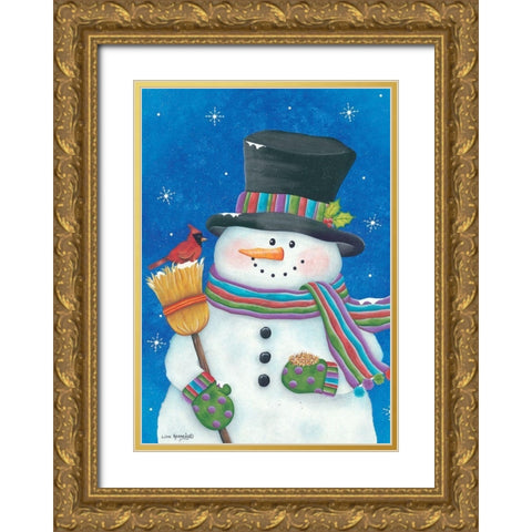 Snowman with Broom Gold Ornate Wood Framed Art Print with Double Matting by Kennedy, Lisa