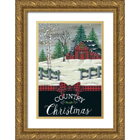 Country Barn Christmas Gold Ornate Wood Framed Art Print with Double Matting by Kennedy, Lisa