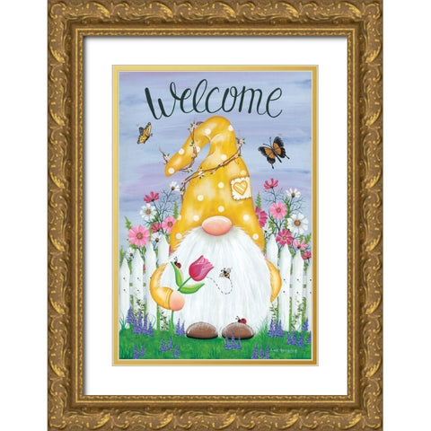 Spring Garden Gnome Gold Ornate Wood Framed Art Print with Double Matting by Kennedy, Lisa