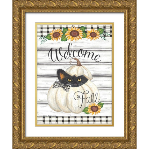 Fall Kitten Gold Ornate Wood Framed Art Print with Double Matting by Kennedy, Lisa